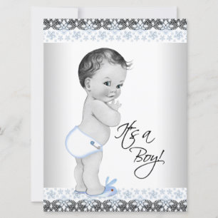Invitation Douche bébé bleu et gris