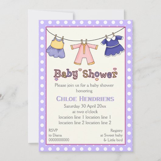 Invitation Douche bébé de ligne de vêtements personnalisée (Devant)