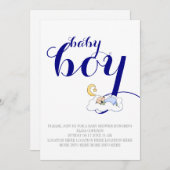 Invitation Douche bébé dormant bleu marine, texte blanc (Devant / Derrière)