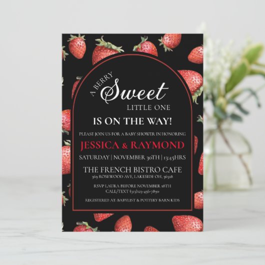 Invitation Douche bébé doux Berry Editable (Debout devant)