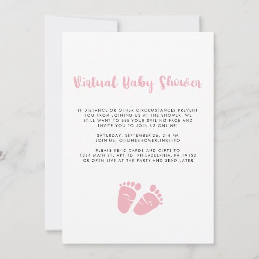 Invitation Douche bébé fille avec option virtuelle en ligne r (Dos)