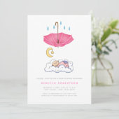 Invitation Douche bébé fille endormie rose parapluie mignon (Debout devant)
