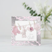 Invitation Douche bébé fille rose Clothesline (Debout devant)