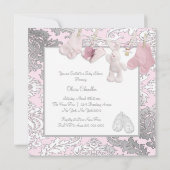 Invitation Douche bébé fille rose Clothesline (Dos)