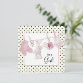 Invitation Douche bébé fille rose Clothesline (Debout devant)