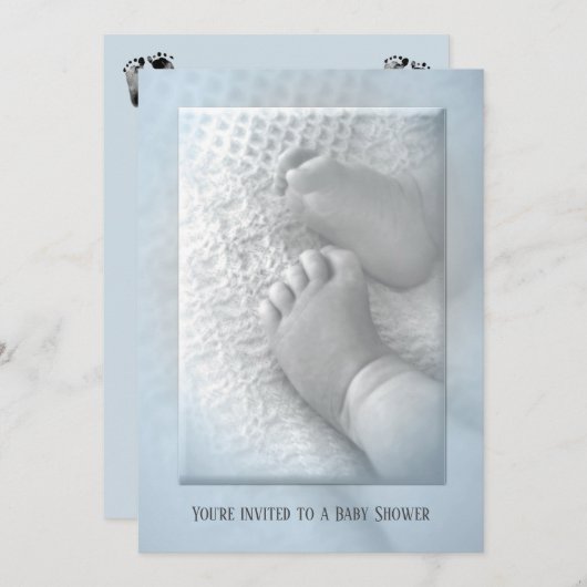 Invitation Douche bébé garçon avec pieds bébé (Devant / Derrière)