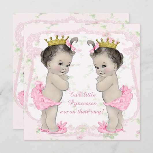 Invitation Douche bébé jumelle fille (Devant / Derrière)