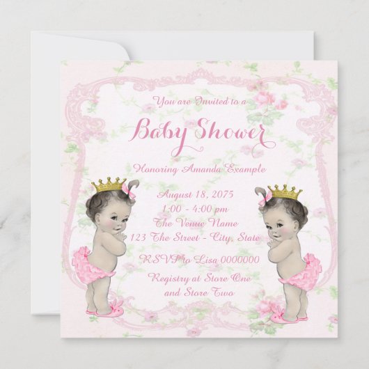 Invitation Douche bébé jumelle fille (Dos)