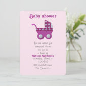 Invitation Douche bébé poussette rose foncé (Debout devant)