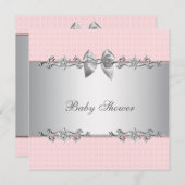 Invitation Douche bébé rose et gris (Devant / Derrière)