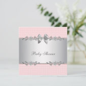 Invitation Douche bébé rose et gris (Debout devant)