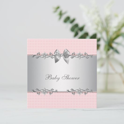 Invitation Douche bébé rose et gris (Debout devant)