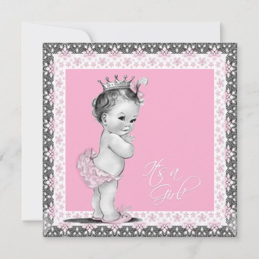 Invitation Douche bébé rose et gris (Devant)