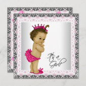 Invitation Douche bébé rose et gris (Devant / Derrière)