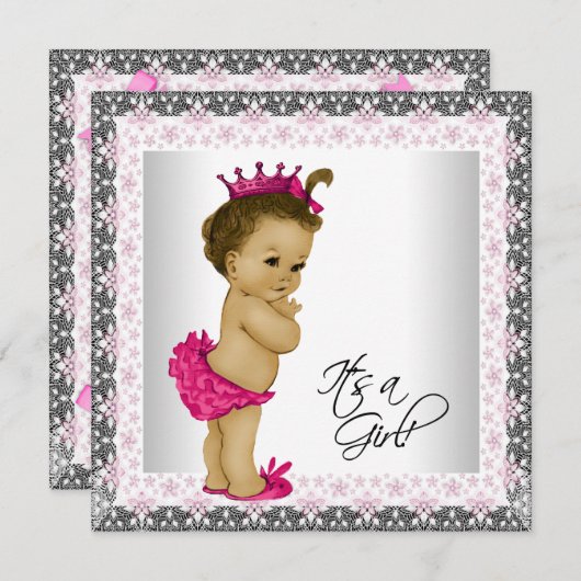 Invitation Douche bébé rose et gris (Devant / Derrière)