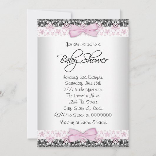 Invitation Douche bébé rose et gris (Dos)