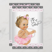 Invitation Douche bébé rose et gris (Devant / Derrière)