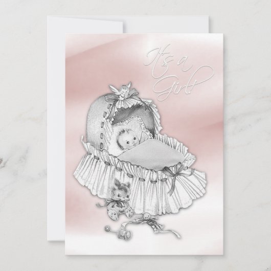 Invitation Douche bébé rose et gris doux Douche fille (Devant)