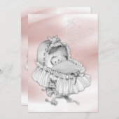 Invitation Douche bébé rose et gris doux Douche fille (Devant / Derrière)