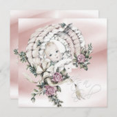 Invitation Douche bébé rose et gris doux Douche fille (Devant / Derrière)