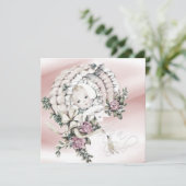 Invitation Douche bébé rose et gris doux Douche fille (Debout devant)