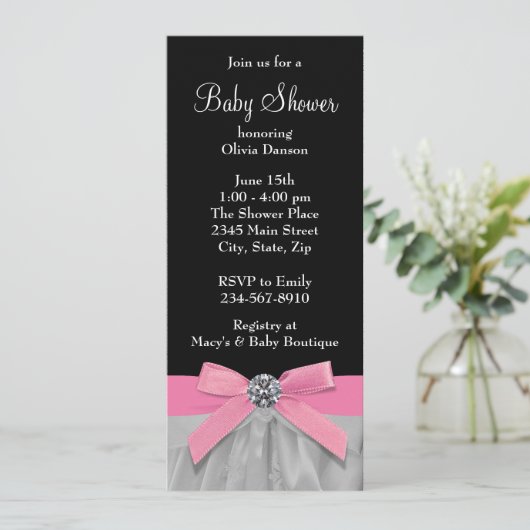 Invitation Douche bébé rose et noir (Debout devant)
