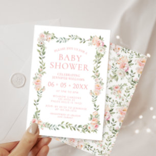 Invitation Douche bébé rose pastel bohème fleurie