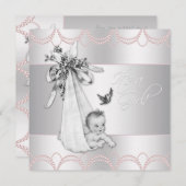 Invitation Douche bébé rose Vintage doux (Devant / Derrière)