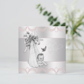 Invitation Douche bébé rose Vintage doux (Debout devant)