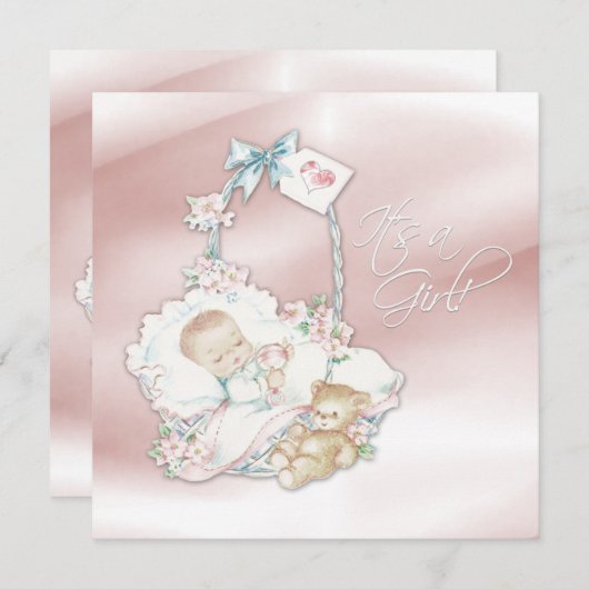 Invitation Douche bébé rose Vintage doux (Devant / Derrière)