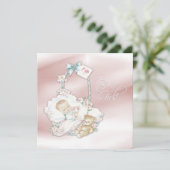 Invitation Douche bébé rose Vintage doux (Debout devant)