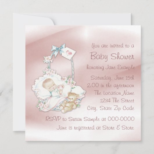 Invitation Douche bébé rose Vintage doux (Dos)