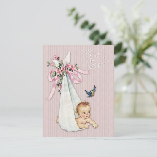 Invitation Douche bébé rose Vintage doux (Debout devant)