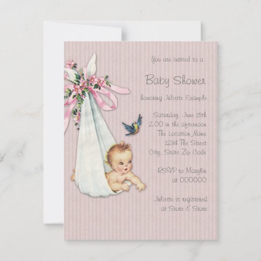 Invitation Douche bébé rose Vintage doux (Dos)