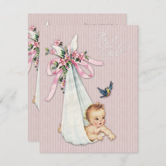 Invitation Douche bébé rose Vintage doux (Devant / Derrière)