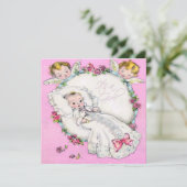 Invitation Douche bébé rose Vintage fille (Debout devant)