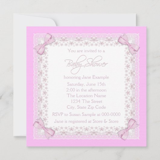 Invitation Douche bébé rose Vintage fille (Dos)