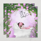 Invitation Douche bébé rose violet et rose (Devant / Derrière)