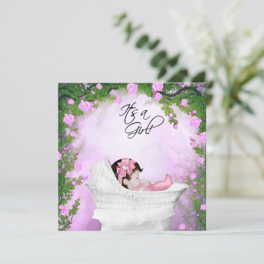 Invitation Douche bébé rose violet et rose (Debout devant)