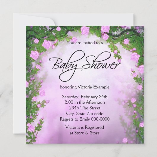 Invitation Douche bébé rose violet et rose (Dos)