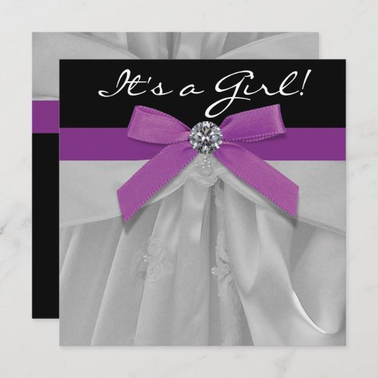 Invitation Douche bébé violet et noire (Devant / Derrière)
