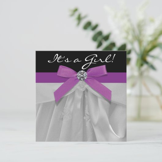 Invitation Douche bébé violet et noire (Debout devant)