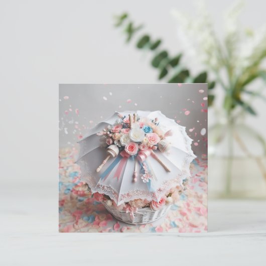 INVITATION DOUCHE BLANCHE CLASSÉE FLEURS EN PARAPLUIE, BABY R (Debout devant)