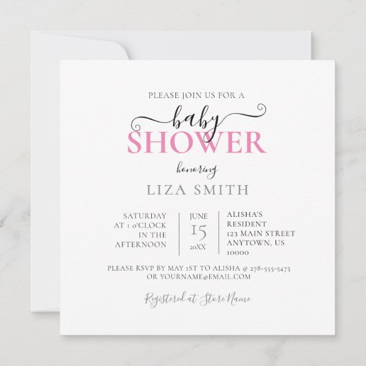 INVITATION DOUCHE BLANCHE CLASSÉE FLEURS EN PARAPLUIE, BABY R (Dos)