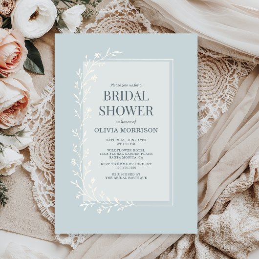 Invitation Douche Bleue Botanique Florale Mariage