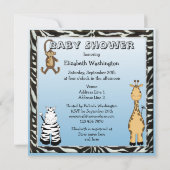 Invitation Douche bleue de bébé d'animaux mignons de safari (Dos)
