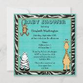 Invitation Douche bleue de bébé d'animaux mignons de safari (Dos)