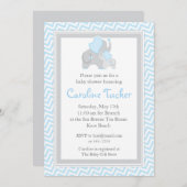 Invitation Douche bleue et grise Chevron de bébé d'éléphant (Devant / Derrière)