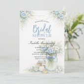 Invitation Douche Bleue Florale Mariage dans un Pot Mason (Debout devant)
