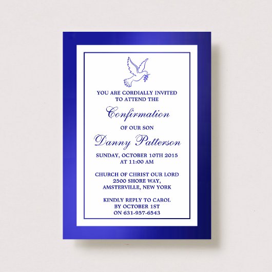 Invitation Douche Bleue Métallique Sainte Communion Ou Confir